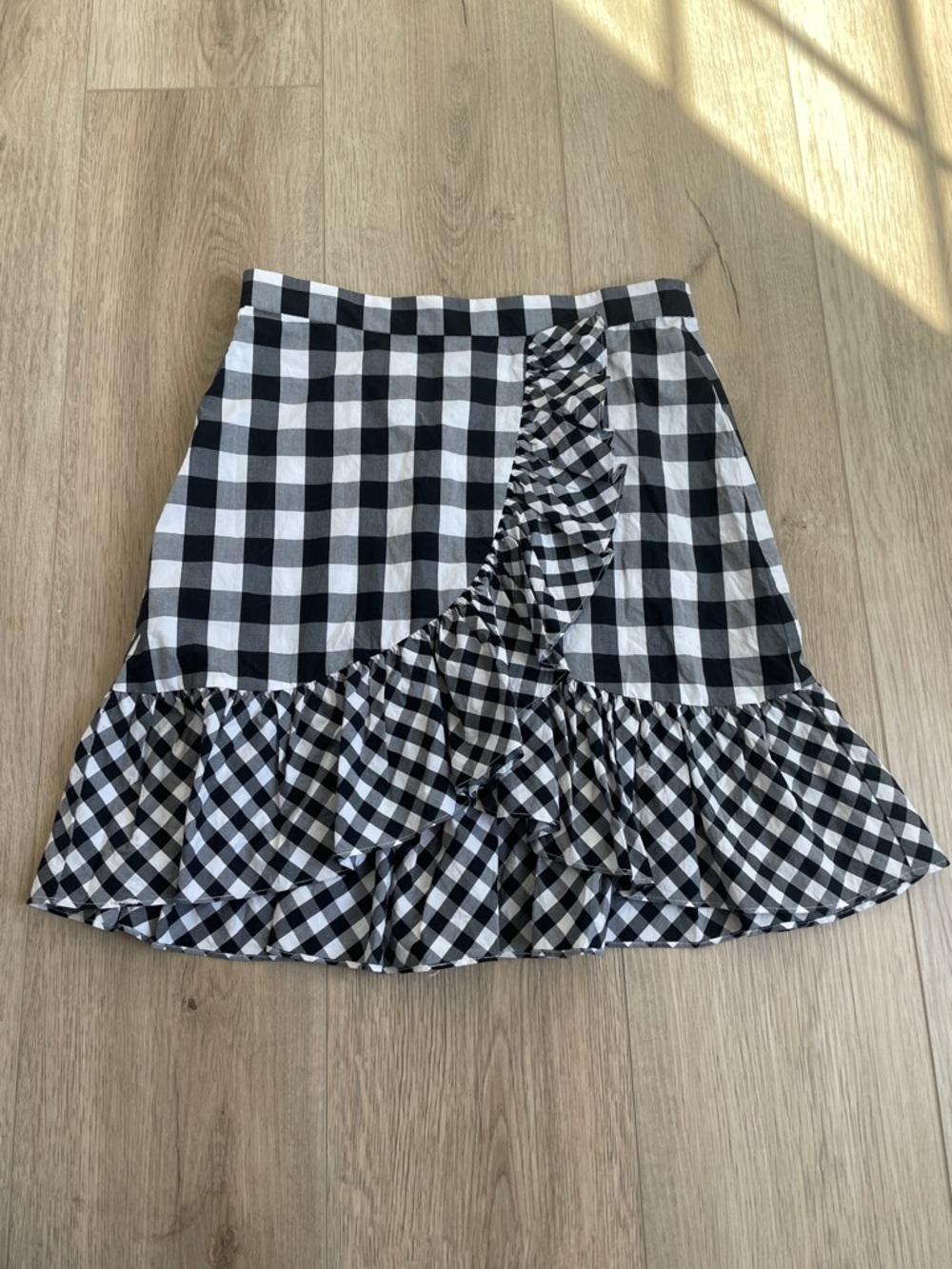 J. Crew Black & White Gingham Ruffle Mini Skirt